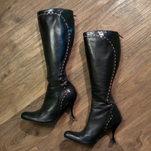 John Fluevog Shoes - Womens sexy black boots with unique heel size 9